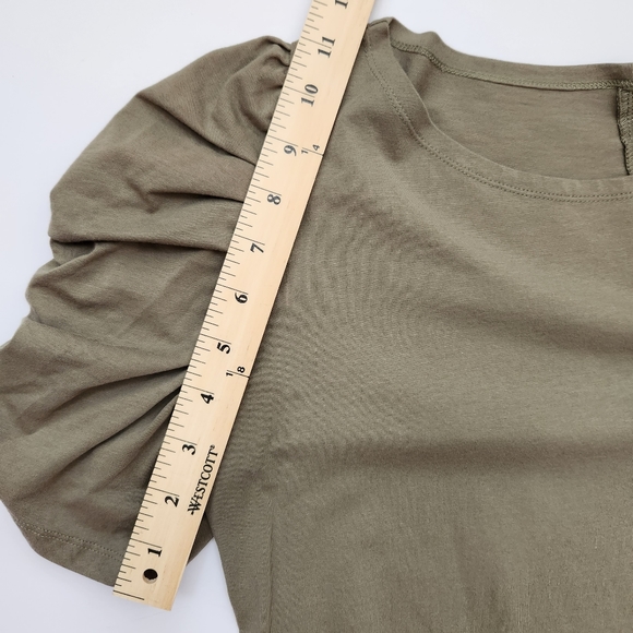 Elegant Tees Top Olive Green Ruched Sleeves Short Sleeve Scoop Neck Large - Picture 9 of 12